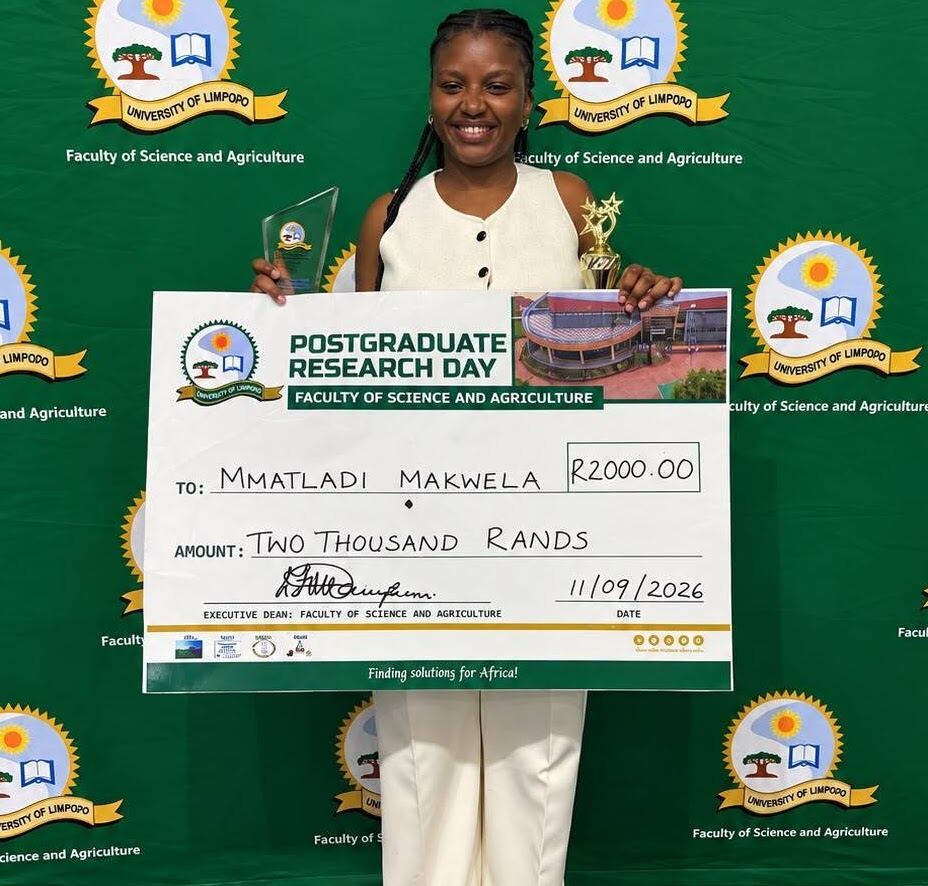Ms Makwela M received an award for the best presenter at position 1 under Honours category (SAES) during faculty research day (FSA), 2026.